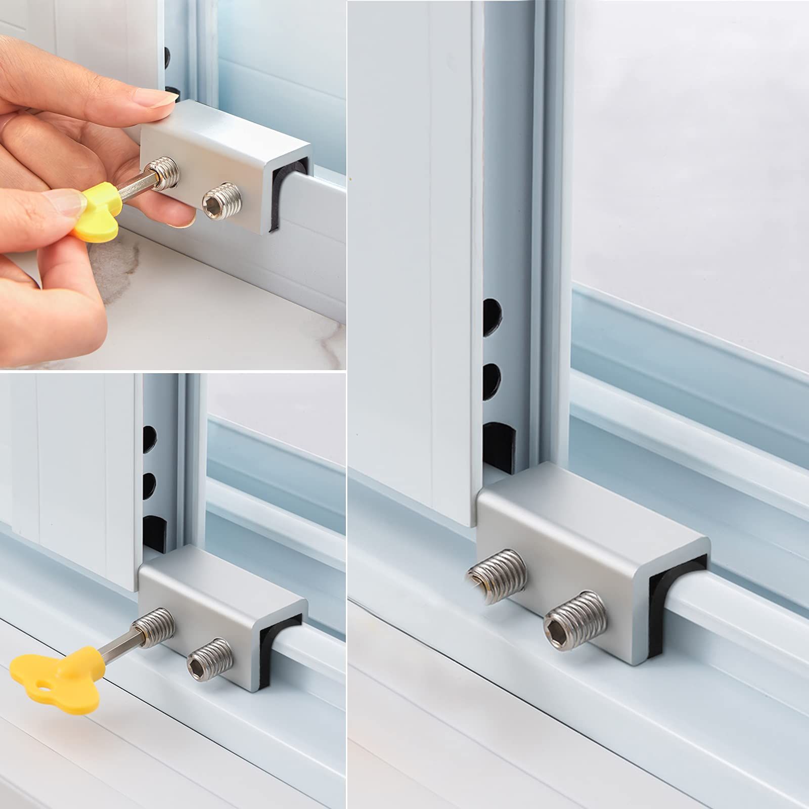 Window Locks, 4 Sets Sliding Security Window Lock with Key for Vertical & Horizontal Sliding Windows & Sliding Doors — image 4