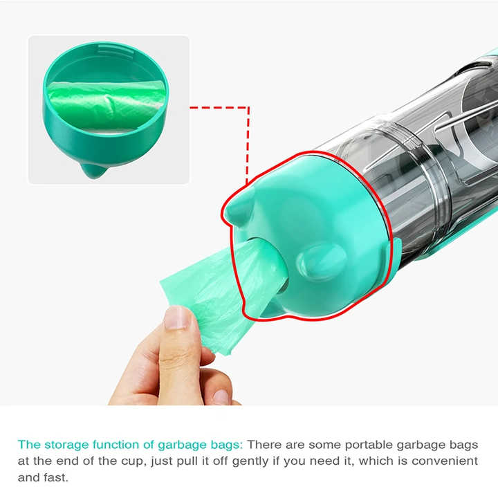 Green 500ml Portable Pet Water Bottle | Multifunctional Travel Pet Feeder | Outdoor Dog Drinking Bottle with Waste Shovel — image 4