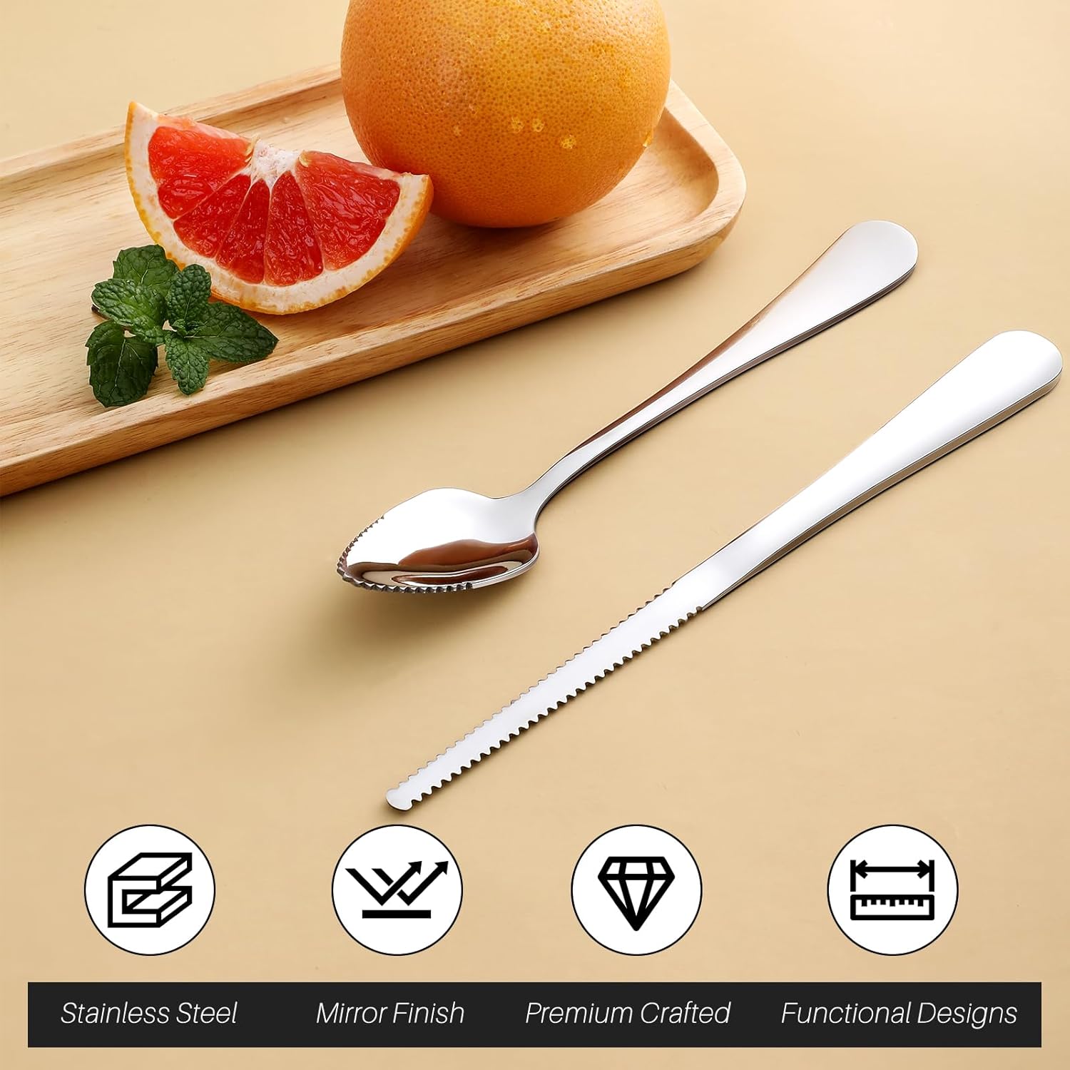 4-piece Grapefruit Spoons and Grapefruit Knife, 18/8 Stainless Steel โ image 2