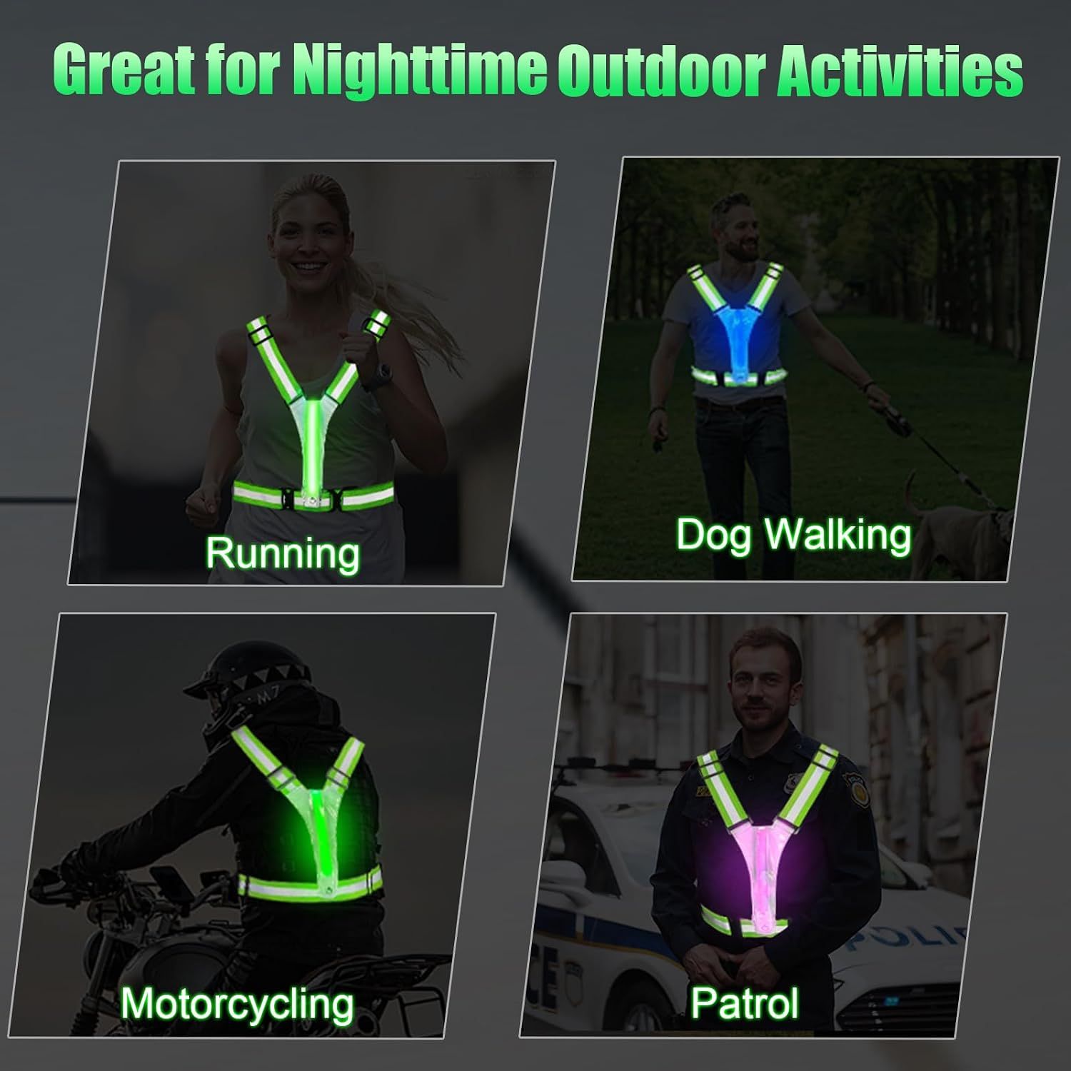 Rechargeable LED Reflective Running Vest, Adjustable High Visibility Safety Gear for Night Walking, Cycling, Jogging and Exercise, Orange — image 6