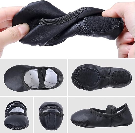 Women's Ballet Shoes – Ballet Shoes for Girls – Black – Soft PU Leather Dance Shoes with Non-Slip Sole – Suitable for Ballet, Yoga & Home Use – For 2 — image 2