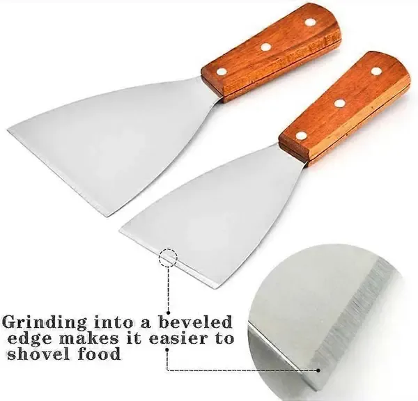 Stainless Steel Griddle Scraper with Wooden Handle for Teppanyaki, BBQ Grills, Cooktops and Kitchen Cleaning, 21 cm — image 4