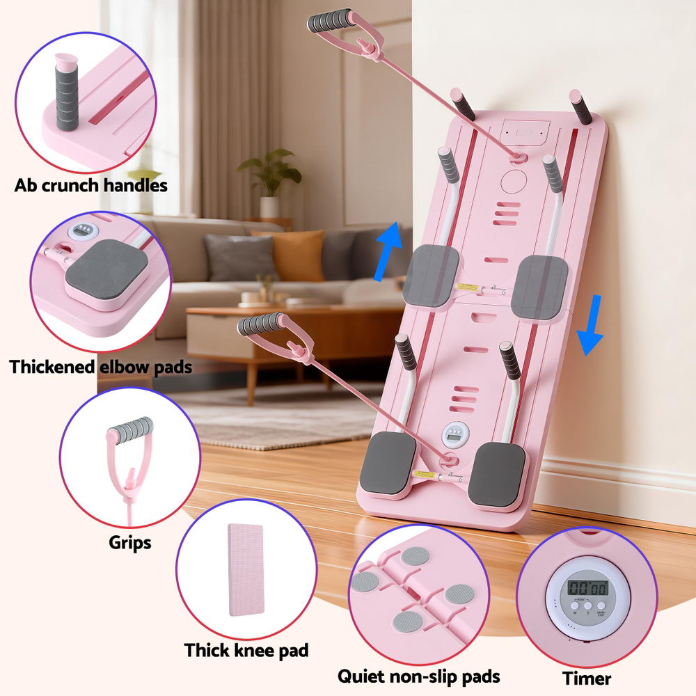 Everfit Pilates Board Foldable Reformer Multi Functional Exercise Trainer Pink — image 6