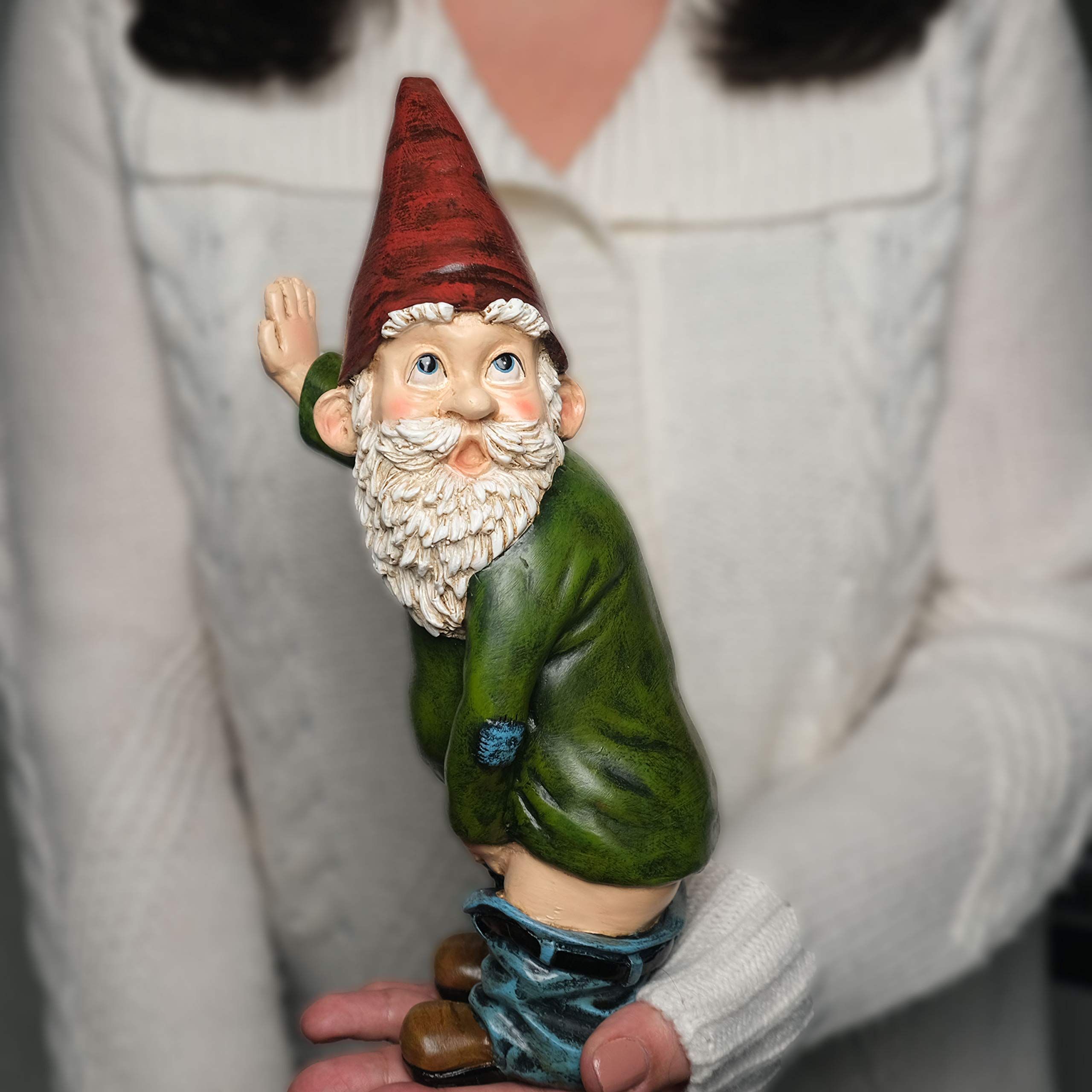 Gnome Statue Willy The Peeing Garden Gnome for Lawn Ornaments, Indoor or Outdoor Decorations - Red and Green Funny Gnomes — image 2