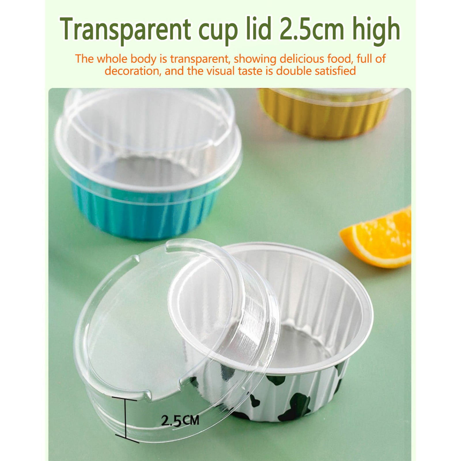 20 Pack Aluminum Foil Baking Cups with Lids, reusable round pudding and cake molds heat resistant to 250 C for oven microwave and barbecue, Yellow — image 5
