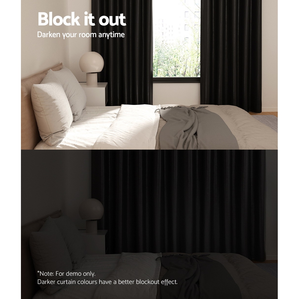 Artiss 2X Blockout Curtains Eyelet 140x230cm Black Shine โ image 4