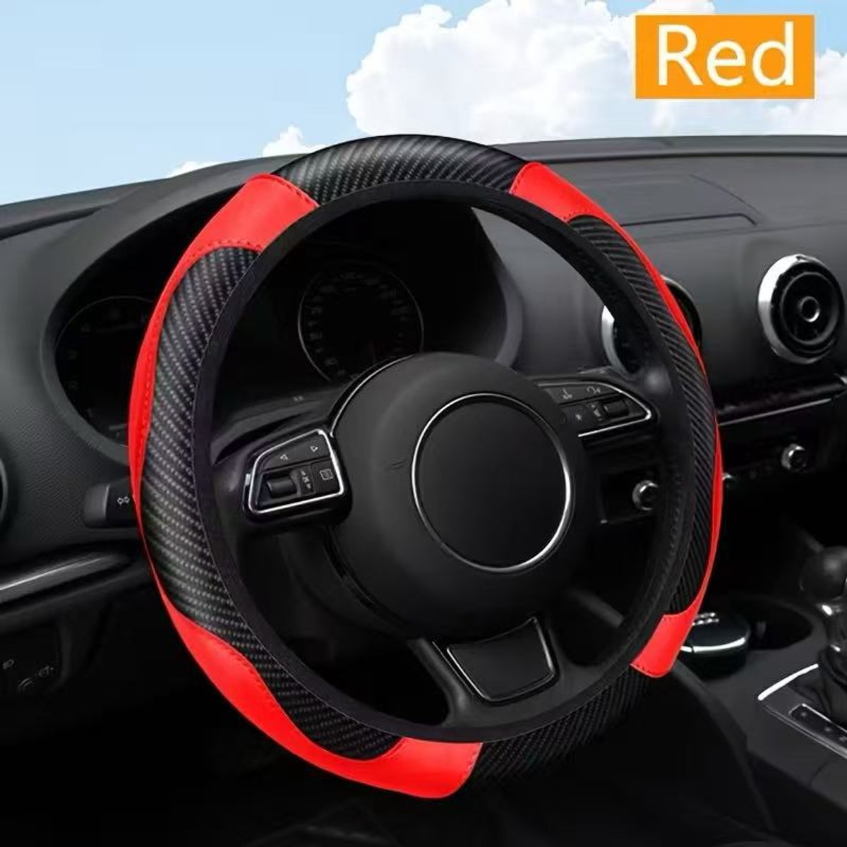 Steering wheel cover - car handle cover - non-slip handle cover - black and red - elastic steering wheel cover — image 3