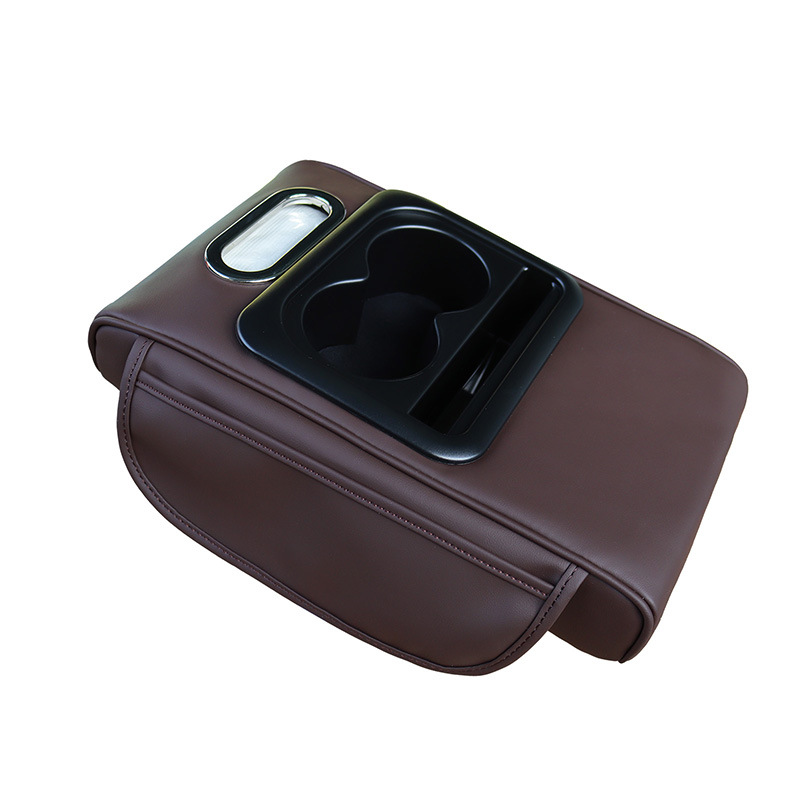 GT-6 No embroidery Coffee,Multifunctional Car Armrest Storage Box Cushion - Universal Fit with Cup Holder and Tissue Dispenser