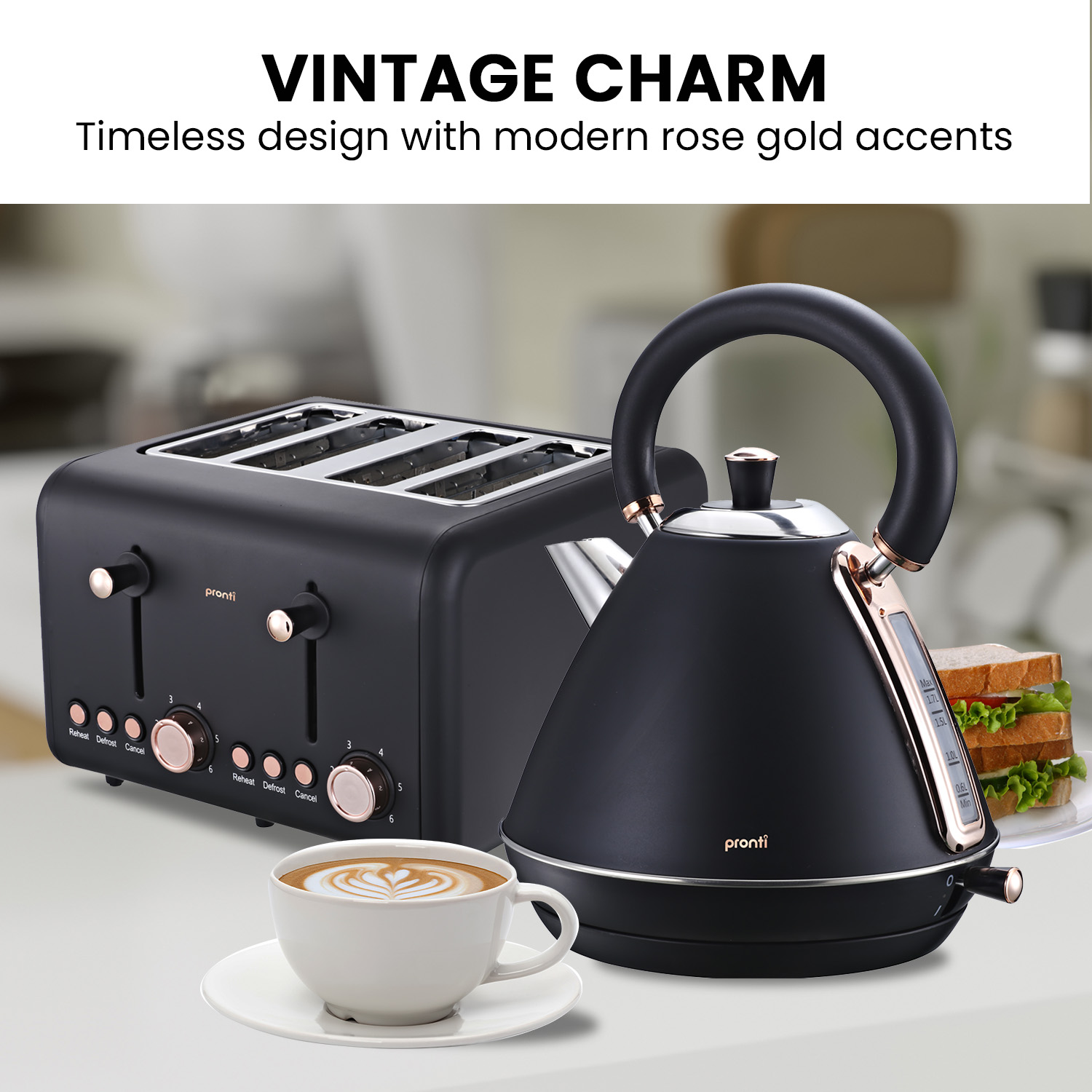 Pronti Rose Trim Collection Toaster & Kettle Bundle - Black โ image 5