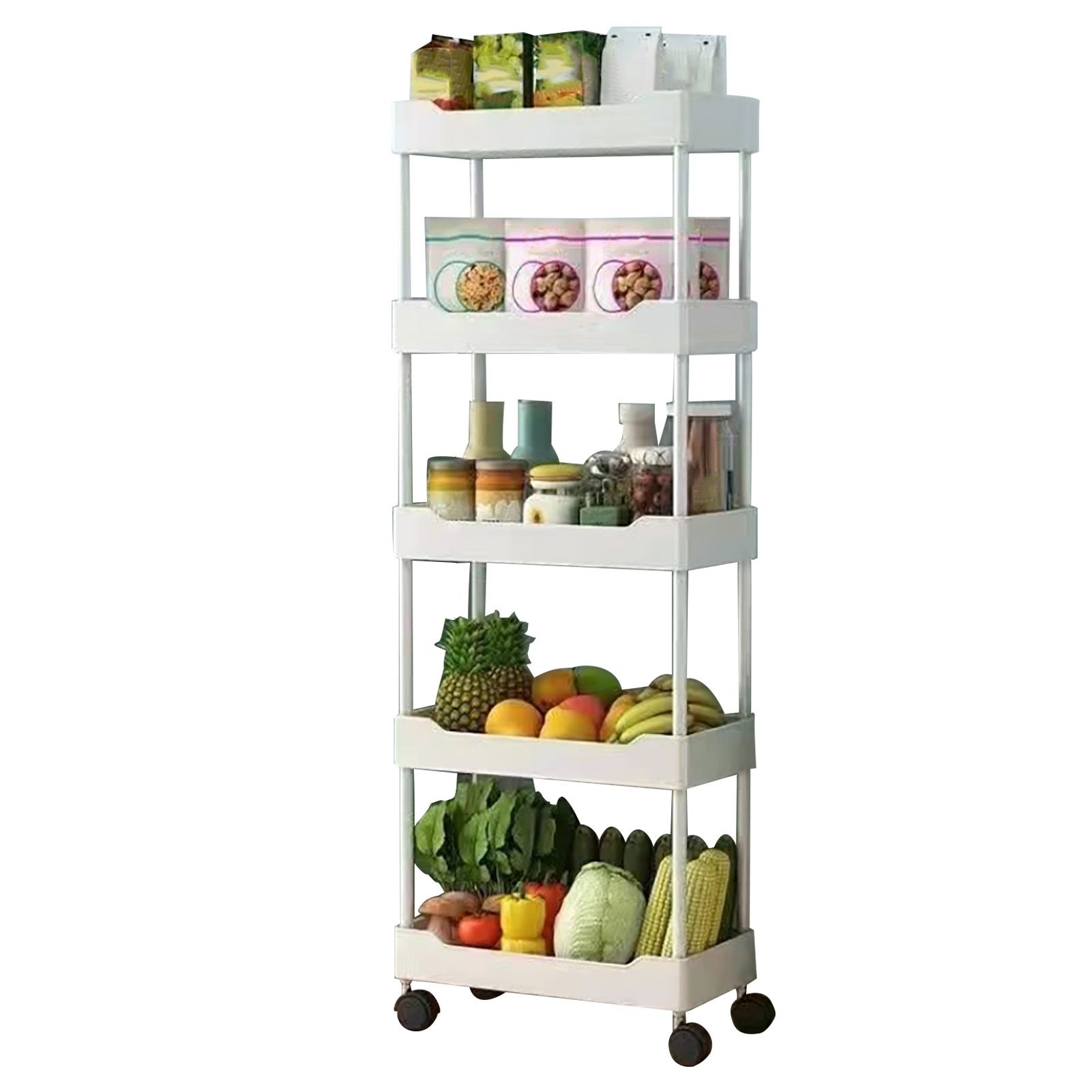 5 Tier Rolling Utility Cart with Wheels Rolling Storage Cart Organizer for Home Office