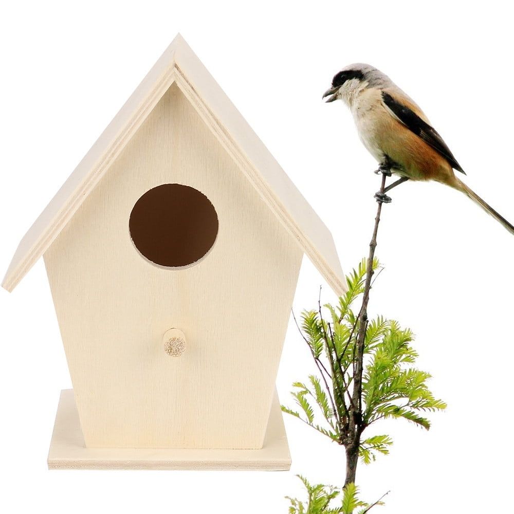Unfinished Wooden Bird House DIY Craft Kit,Paintable Wall Hanging Bird Nest for Wrens Sparrows & Finches,Outdoor Garden Patio Decor,Beige