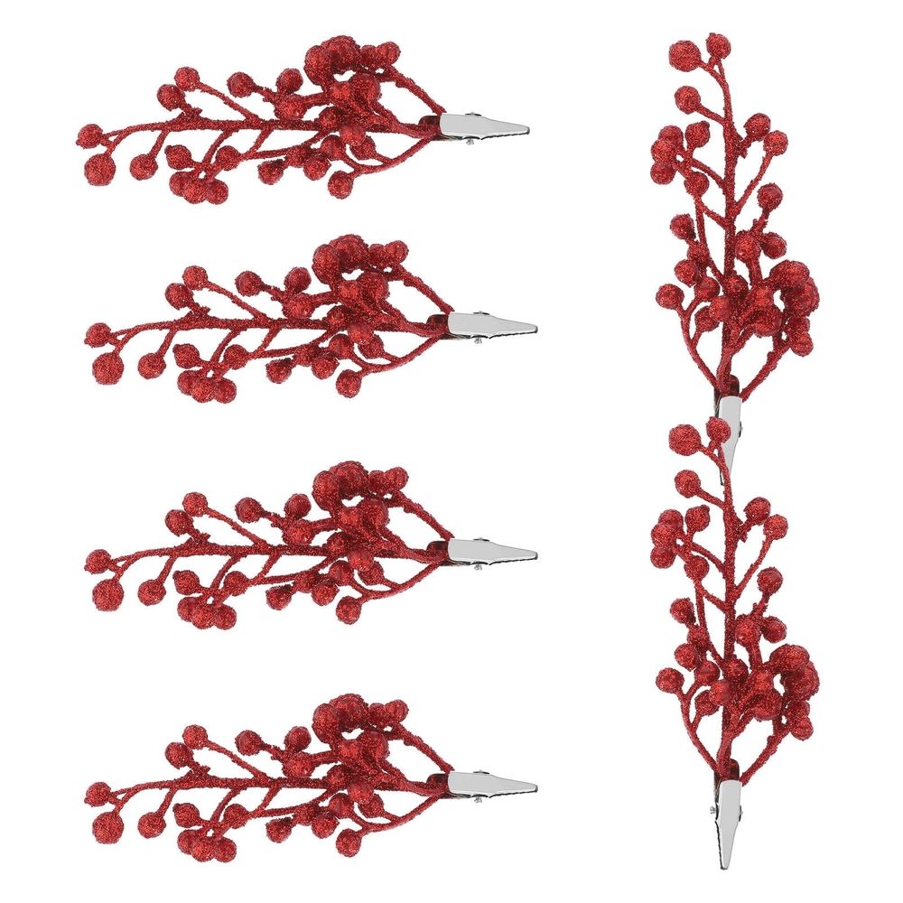 6-Pack Red Glitter Berry Stems for Christmas, Wedding, Holiday, Party Decorations and Festive Seasonal Home Decor