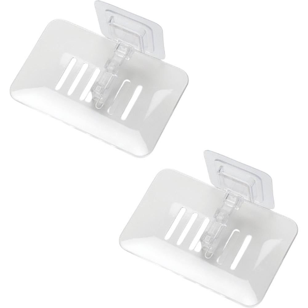 2 Pack Self Adhesive Soap Dish Holder Wall Mounted Draining Soap Tray - White