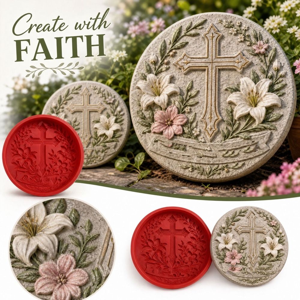 Reusable Round Silicone Stepping Stone Mold, Flexible Non‑Stick Cross Pattern Molding Kit, DIY Casting Mold for Plaster, Ideal for Garden Pathway Patio Outdoor Decor