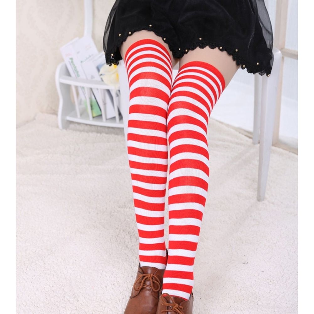 Red and White Striped Acrylic Socks for Warmth and Comfort, One Size Fits Most Adults