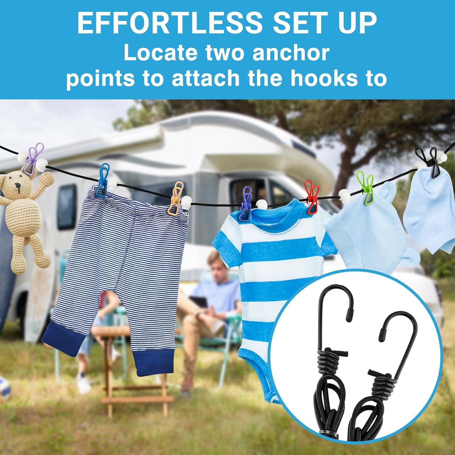 Retractable Travel Clothesline - Glow in The Dark Portable Clothes Line - 7.5ft/2.2m Camping Clotheslines for Outside, Hotel Room or Cruise - Laundry Line — image 6