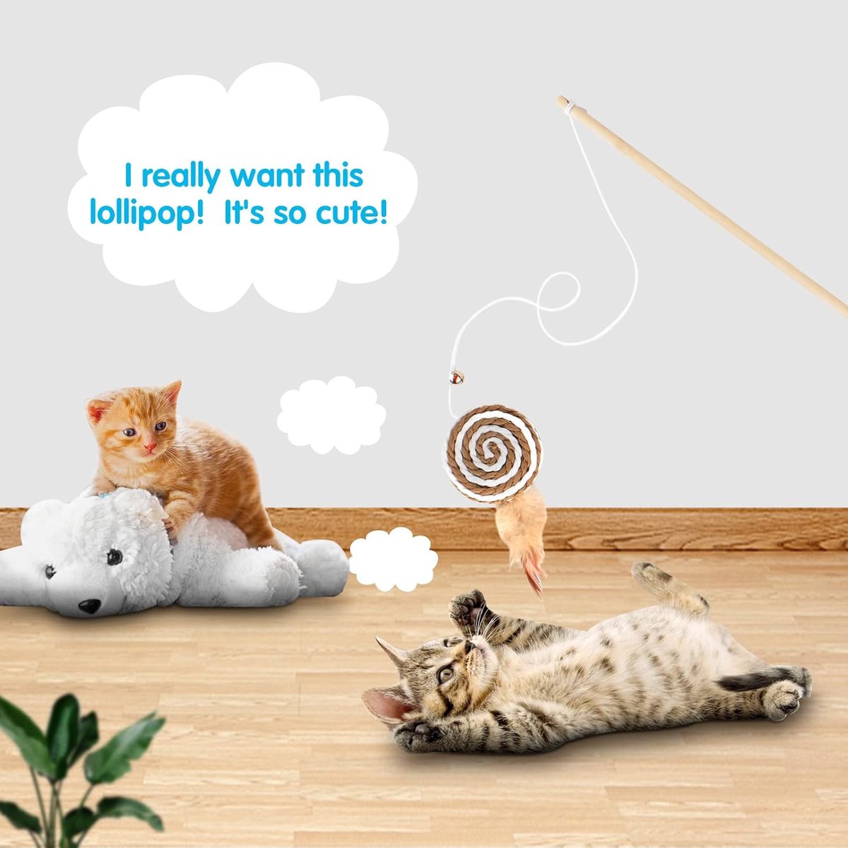 2 interactive cat tease sticks - cat stick toy set - cute paper balls and paper circles - attract your cat's attention — image 3