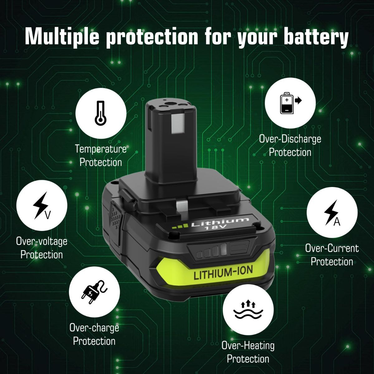 18V P108 Ryobi 18V Battery Replacement P117 Charger Lithium-Ion Battery Power - Black - Size 3000mAh — image 4