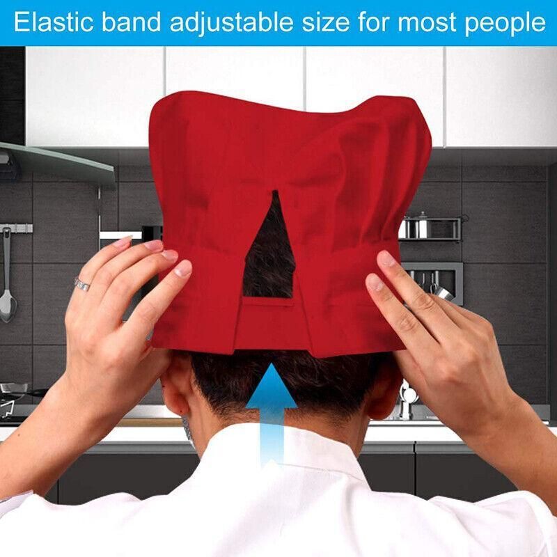 Adjustable Chef Cap with Elastic Band for Kitchen Cooking Baking Catering Use - Red โ image 4