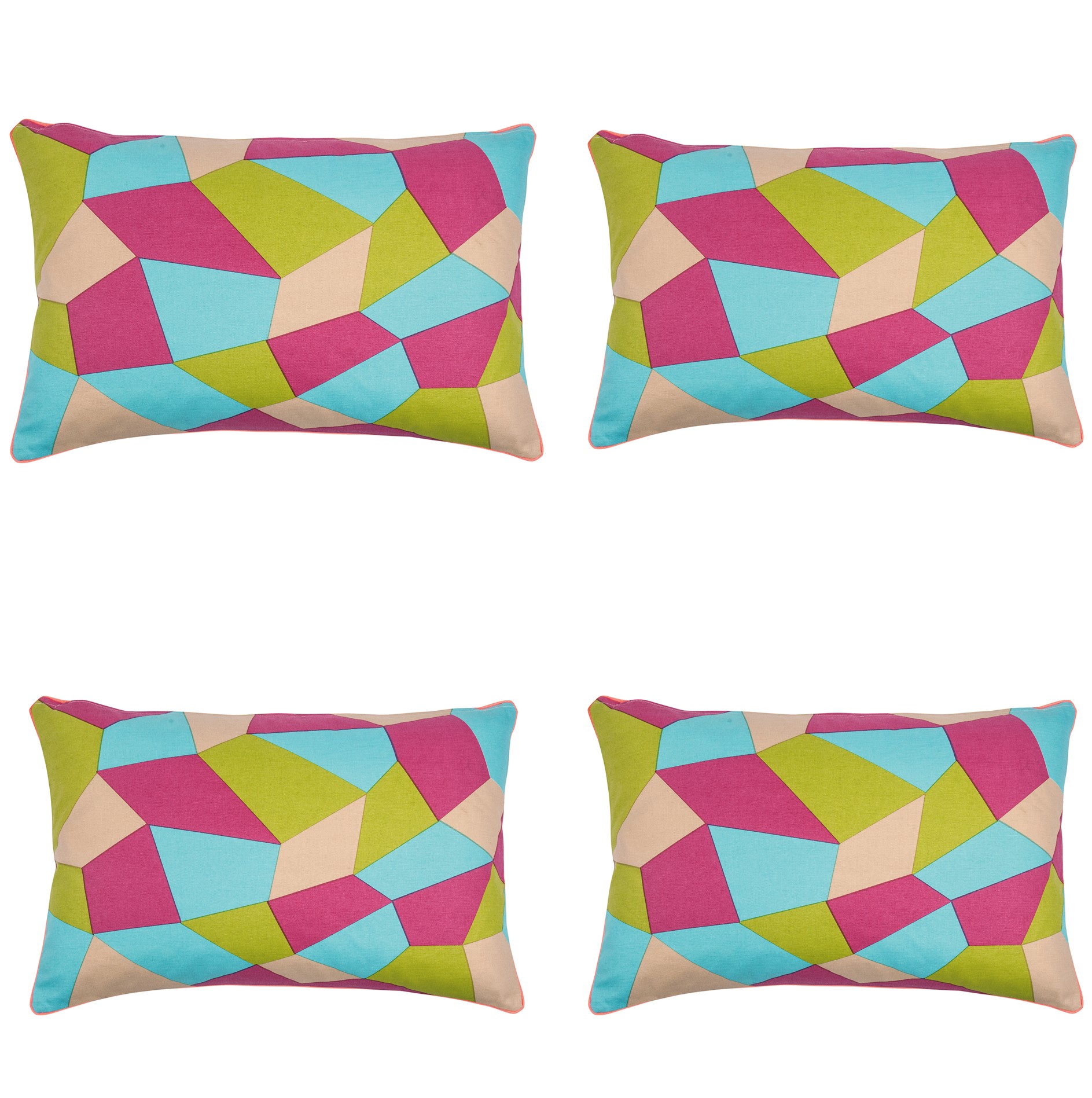Pack of 4 Geo Green Geometric Design Rectangle 40 × 60cm Cushion Covers