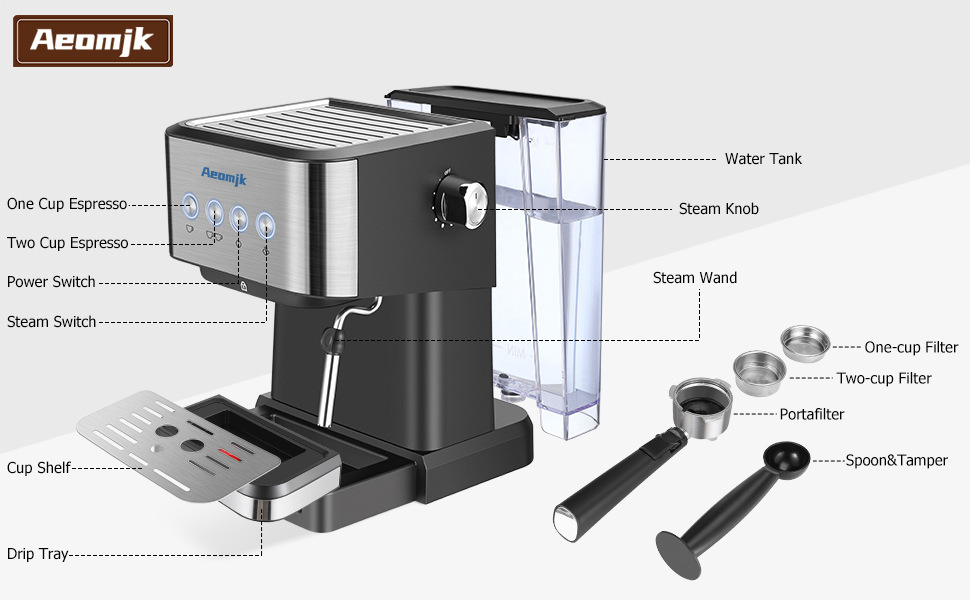 Premium Espresso Coffee Machine with Touch Control Panel & Steam Milk Frother 1050W Stainless Steel CM3010 (AU Plug) — image 2