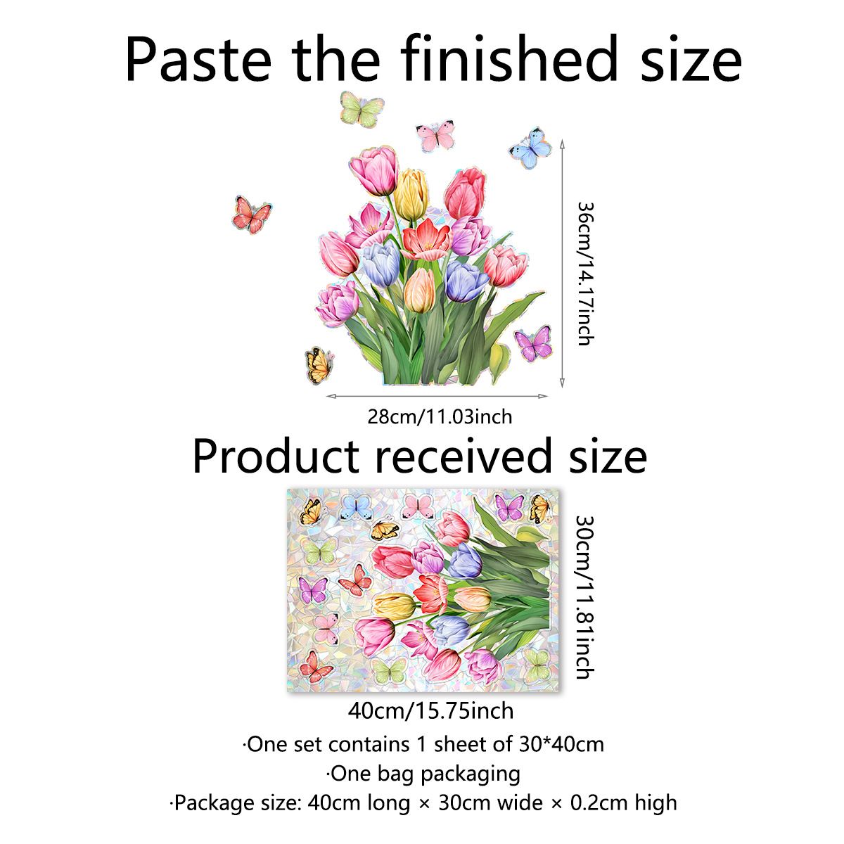 Spring Summer Window Cling Sticker, Tulip Butterfly Flower Window Decal for Home Party Supplies Shop Window Glass Display — image 4