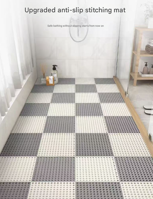 Grey And Green DIY Interlocking Non-Slip Floor Tiles - 18-Pack PVC Drainage Mat for Shower & Bathroom Safety โ image 2