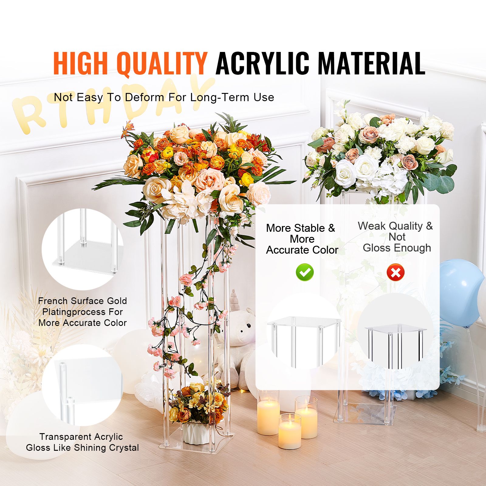 2PCS 31.5inch/80cm High Wedding Flower Stand, With Acrylic Laminate,Acrylic Vase Column Geometric Centerpiece Stands, Floral Display Rack for T-Stage Events — image 3