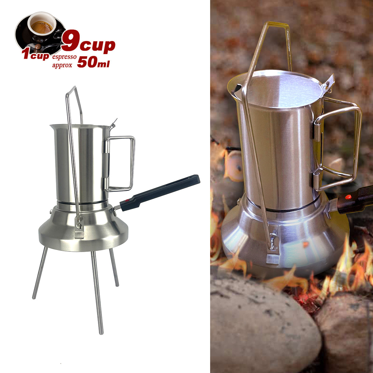2 In 1 Camping Stainless Steel 9Cup Pot Moka Coffee Maker Italian Espresso Kettle 2024 NEW MODLE — image 4