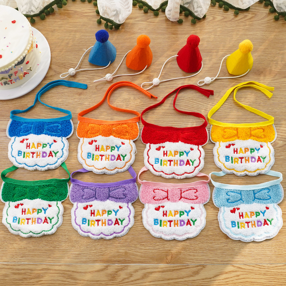 4-Pack Adorable Pet Dog Cat Birthday Party Hat & Bib Set(Purple & Dark-Blue) - Embroidered Bandana Bib & Felt Party Hat, Adjustable Tie-On Dress-Up โ image 4