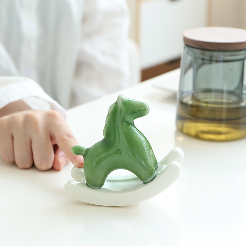 Pink Modern Ceramic Rocking Horse Ornament - Cute Porcelain Figurine for Desk & Shelf Decor โ image 3