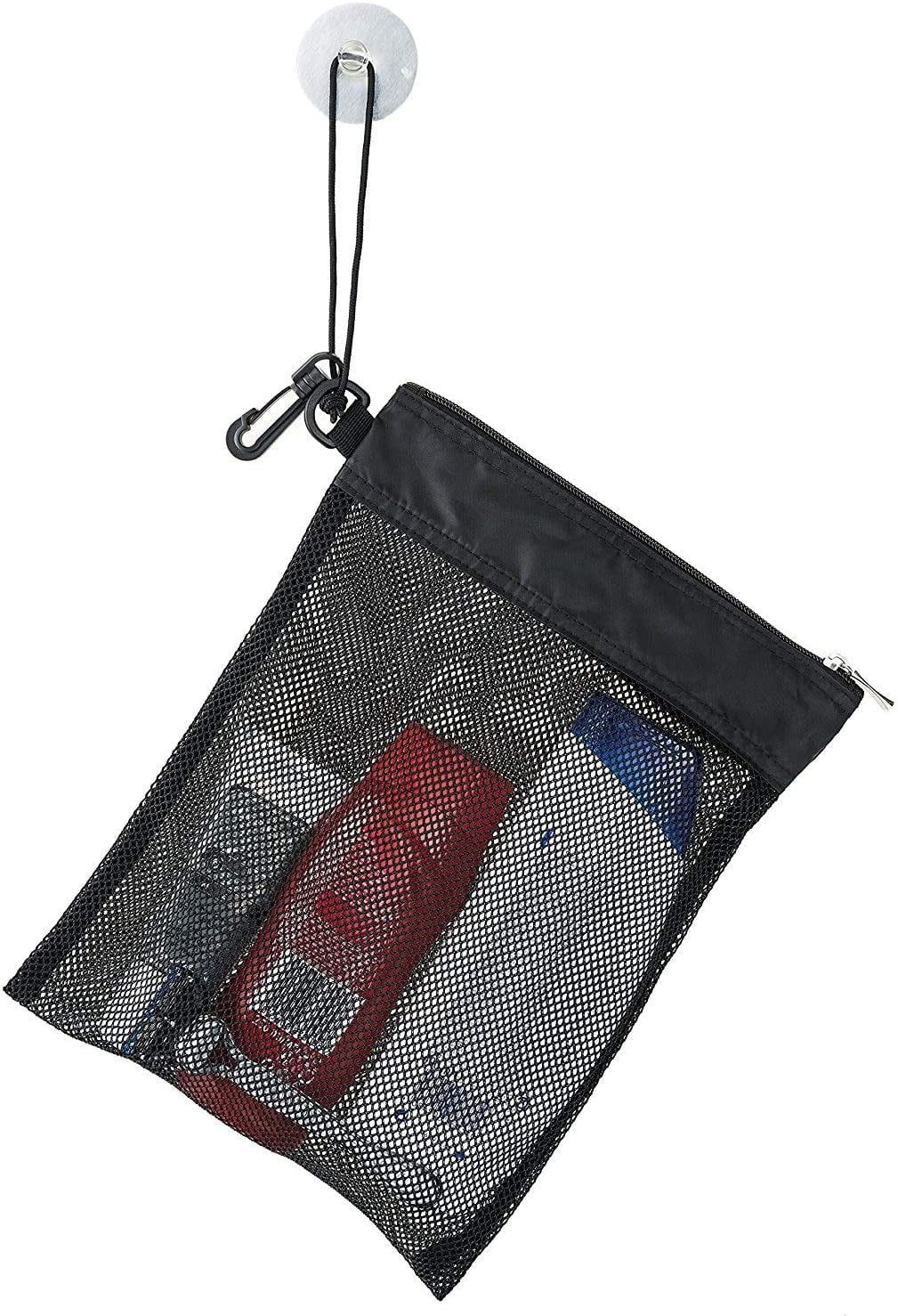 Mesh Shower Caddy Tote Toiletry Organizer with Suction Cup, Hanging Cord and Zipper Drawstring Pouch for Dorm Gym Travel, Black โ image 2