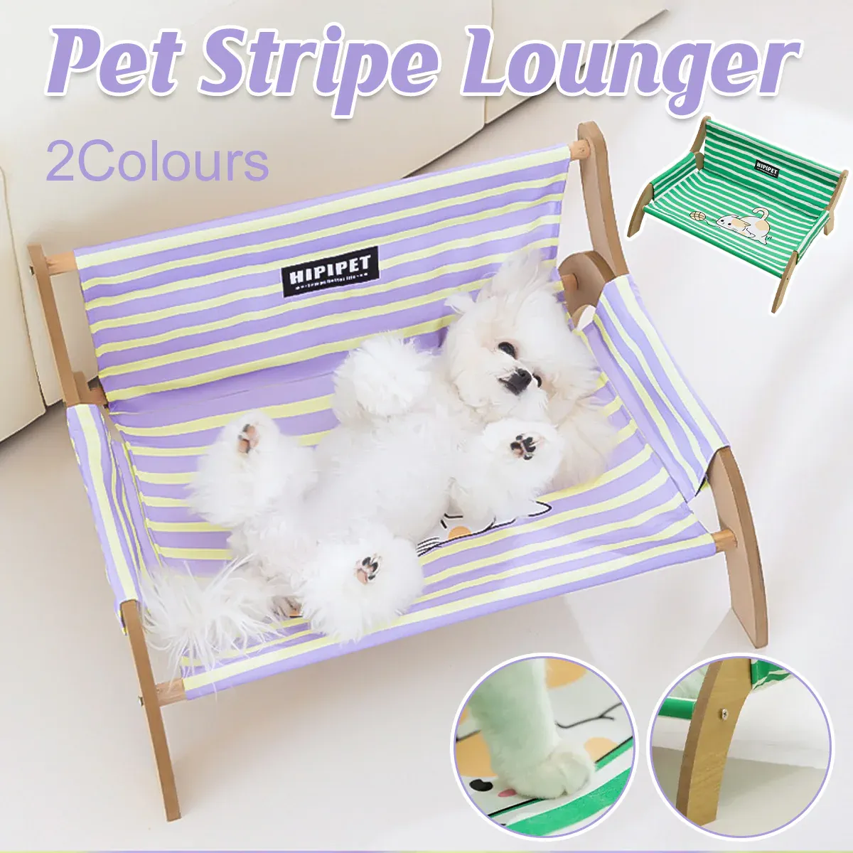 Pet Striped Lounge Bed Pet Nest Soft Cushion Washable Anti Slip Comfortable - Purple — image 2