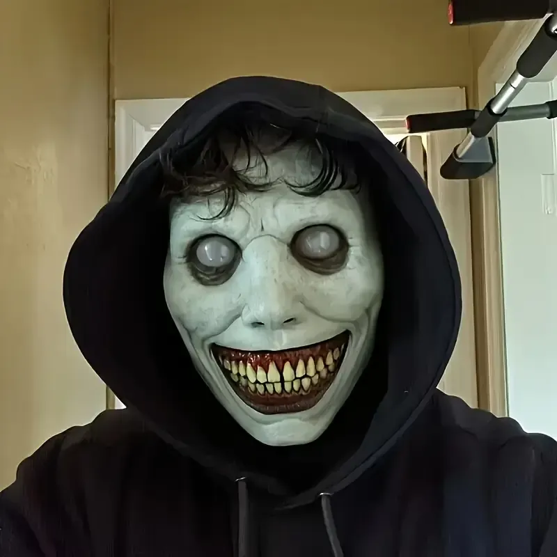 😈 Halloween Latex Horror White Face Evil Grin Mask! 22cm Realistic Terrifying Expression, Must-Have Haunted House Escape Room NPC Prop, Sharp Teeth — image 4