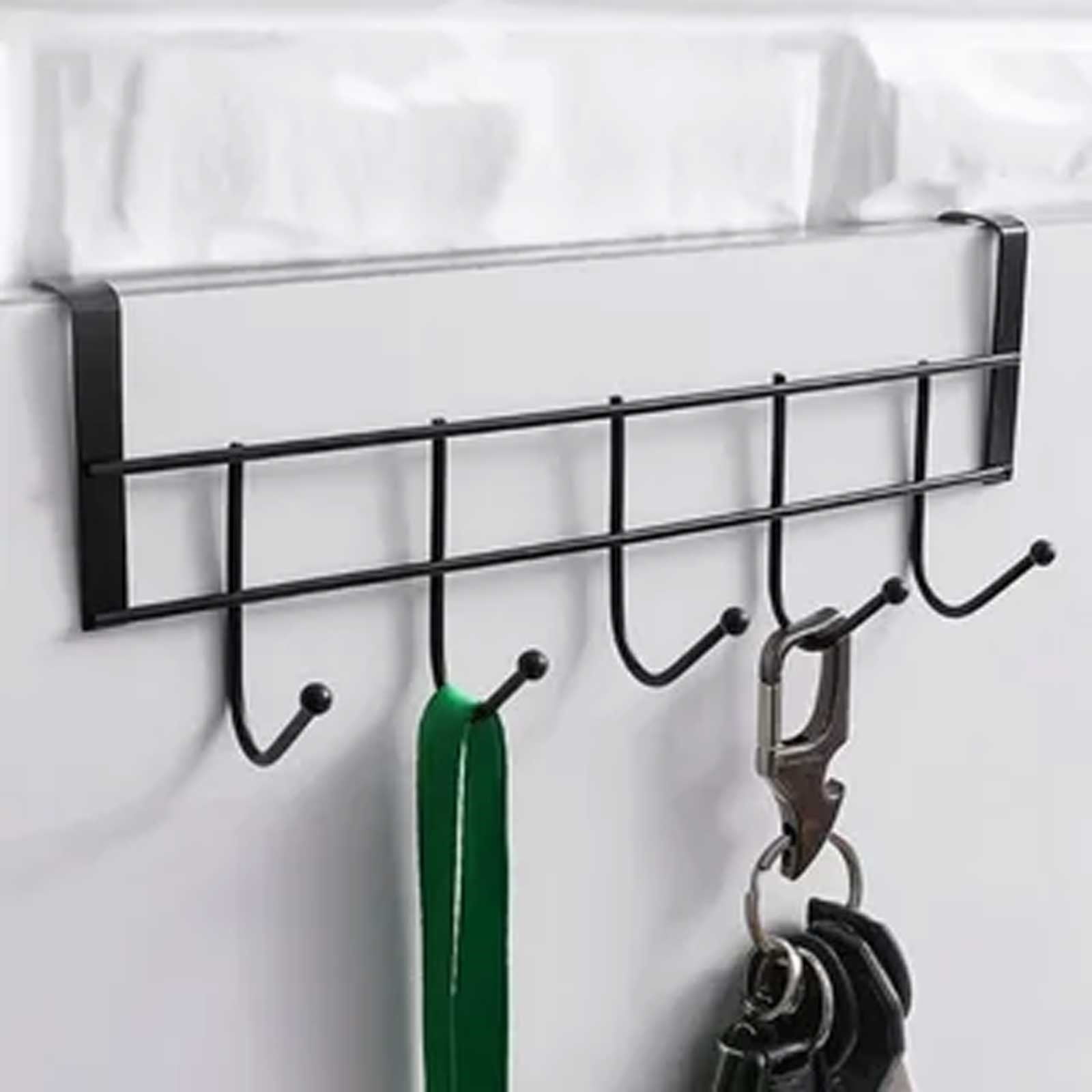 Stainless Steel Over Door Hanger with 5 Hooks, No Drill Coat and Towel Rack for Bedrooms, Bathrooms and Entryways, 23 × 9 cm, Black — image 4