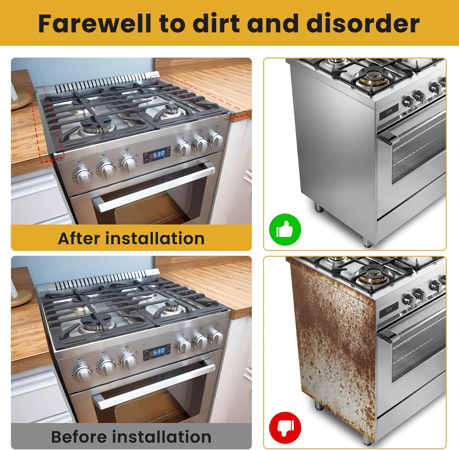 Stainless Steel Stove Gap Covers - 304 Stove Gap Filler, Easy retractable Length 13.8" to 27.5", Width 0.79", Heat Resistant Guard Between Stove Top & Counter โ image 2