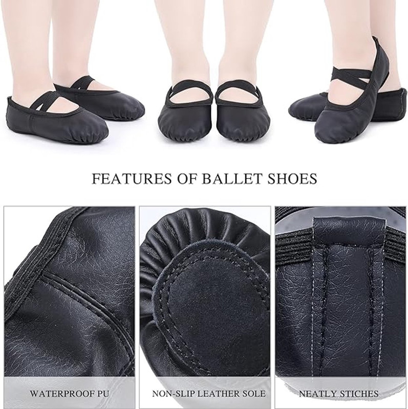 Women's Ballet Shoes – Ballet Shoes for Girls – Black – Soft PU Leather Dance Shoes with Non-Slip Sole – Suitable for Ballet, Yoga & Home Use – For — image 6