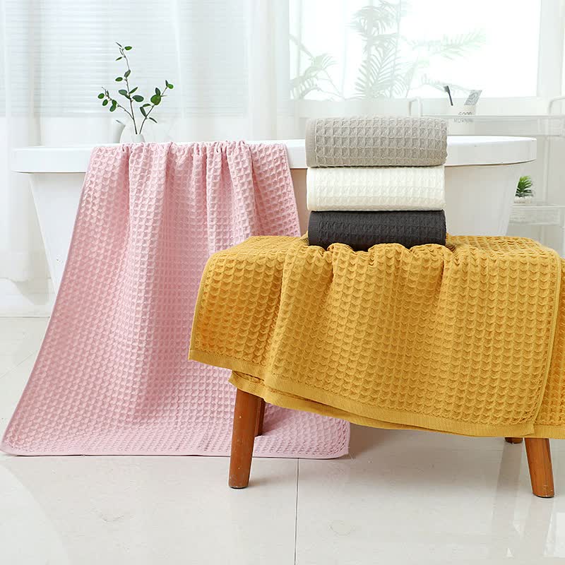 Black Luxury Cotton Waffle Bath Towel, Soft, Quick-Drying, Water Absorbent, Unisex โ image 3