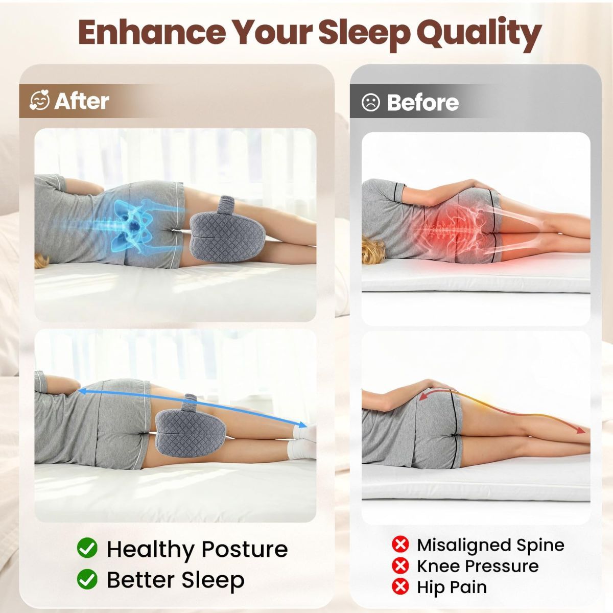 Knee Pillow for Side Sleepers, Supportive Memory Foam Leg Pillow for Side Sleeping with Elastic Strap, Heart-Shape Pillow Between Legs for Pain Relief on — image 3