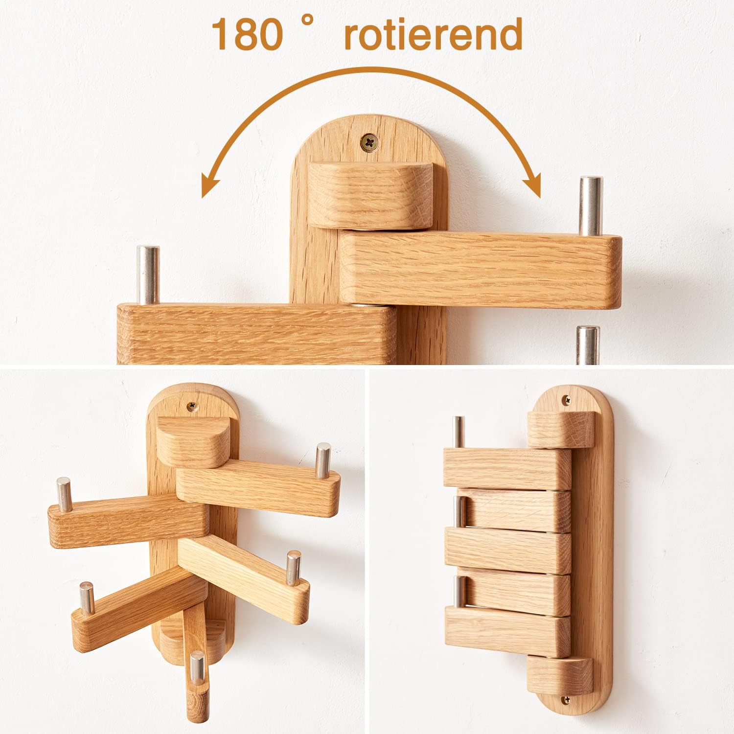 Oak Coat Rack, Wooden Wall Mounted Coat Rack for Entryway, Living Room, Bedroom, Bathroom — image 2