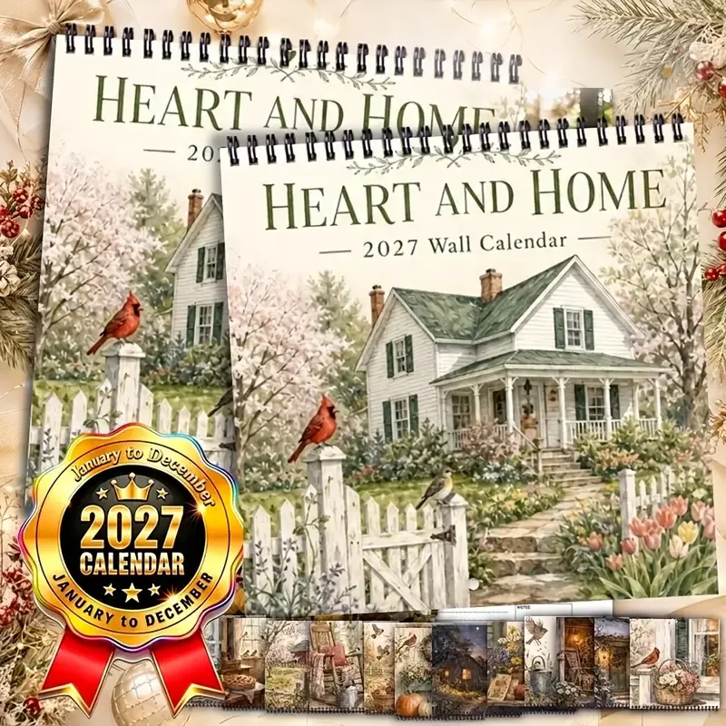 2027 Farmhouse Wall Calendar, 8.3-inch Square Writable Pages, Spiral Coil Hook Design, Perfect for Scheduling & Habit Tracking, Your Year-Round Planning Helper