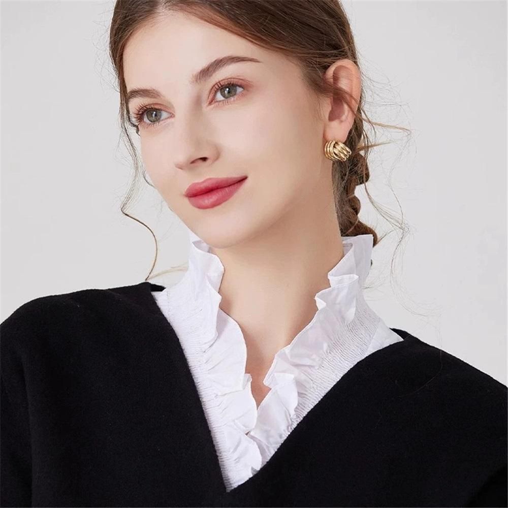 2pcs Half Shirts Layering for Women, Detachable Collar Blouse Half Shirts False Collar Cotton Shirts Elegant Ruffle Collar V Neck (White) — image 3