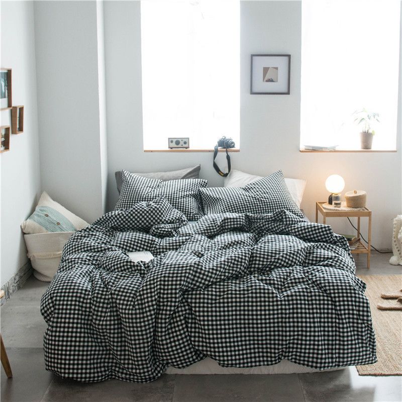 Cotton 4 Piece Set Modern Minimalist White Bed sheet kit_1.2m bed-quilt cover 150 × 200 (3-piece set)