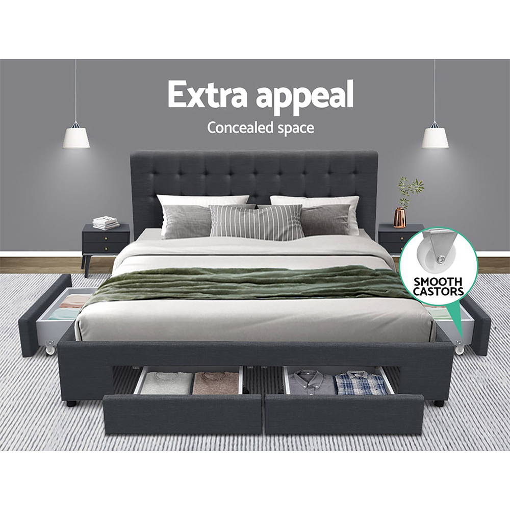 Artiss Bed Frame Double Size with 4 Drawers Grey AVIO — image 4