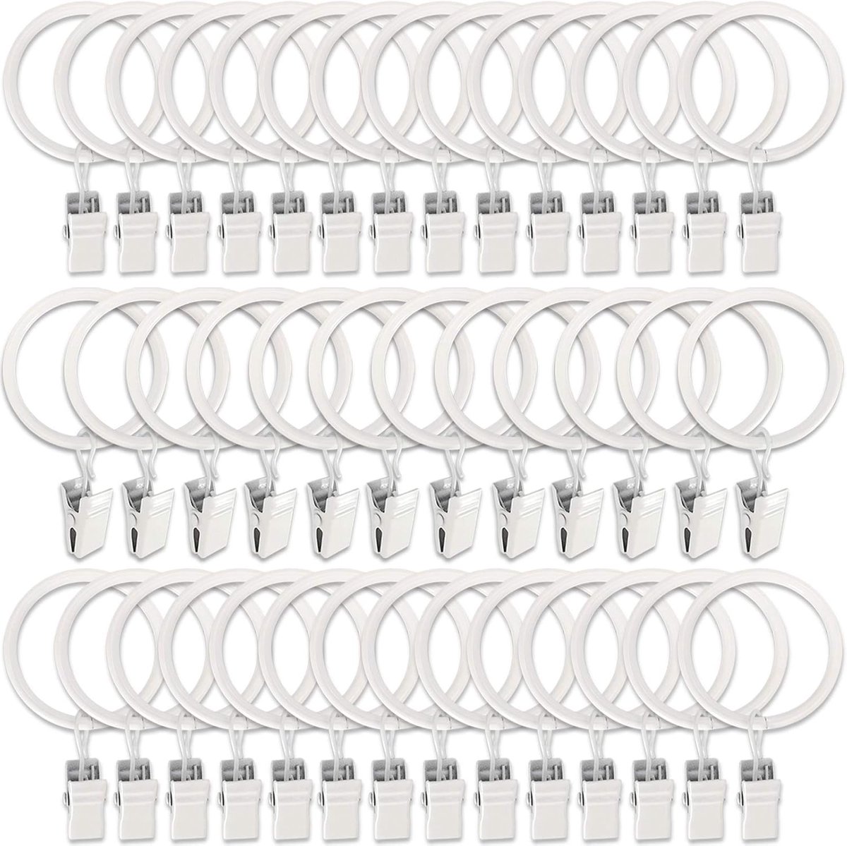 Curtain rings - 45 pieces - Inner diameter 3.8CM - White - Curtain clips for curtain rods - Metal clamps with clip - Hooks for shower curtains