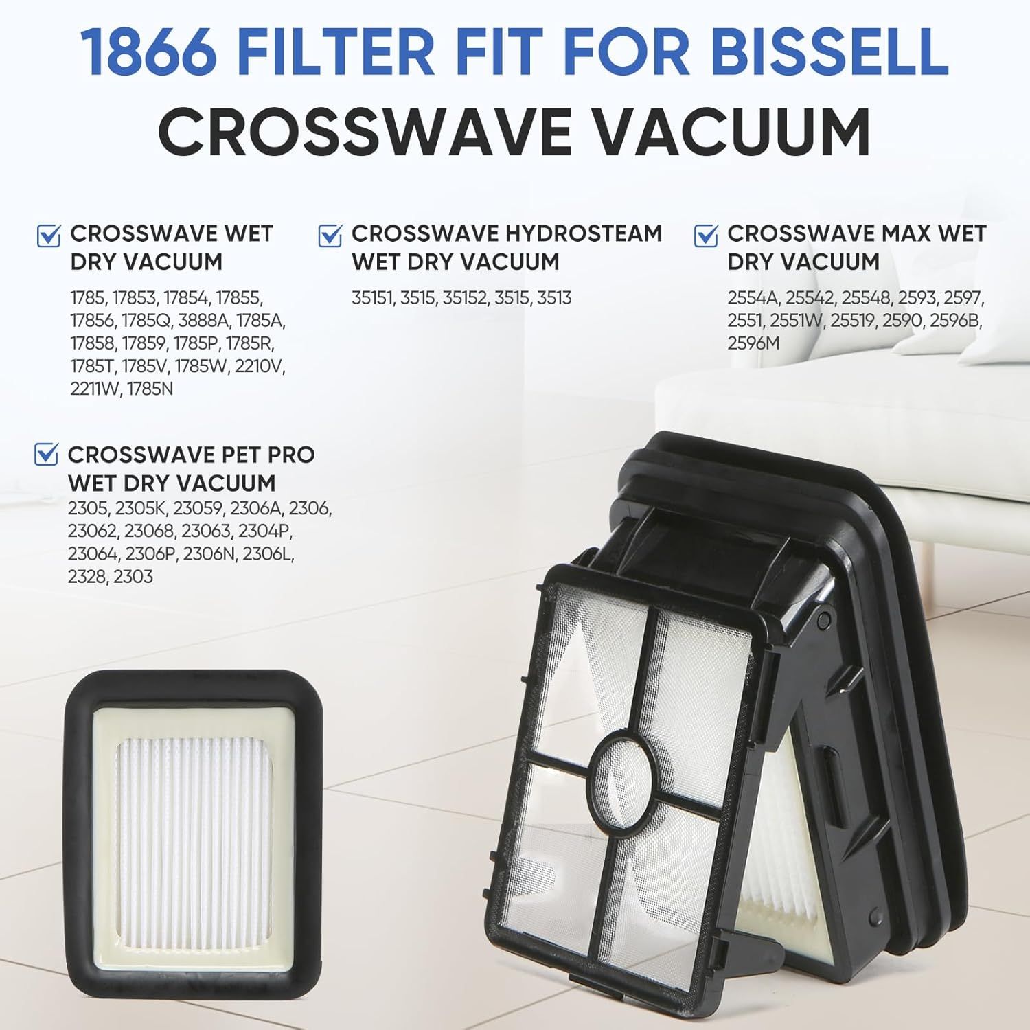 4 Pack 1866 Replacement ilters Compatible with Bissell Crosswave 1785 3888A 2551 & Crosswave Pet Pro 2306 & 2554 2596 CrossWave Cordless Max & Crosswave — image 3