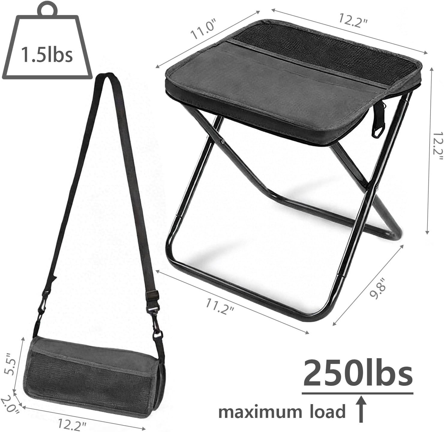 Portable Crossbody Bag Folding Stool, Lightweight Outdoor Seat and Carry Bag for Camping, Hiking, Fishing, Sports Events and Travel, Black โ image 3