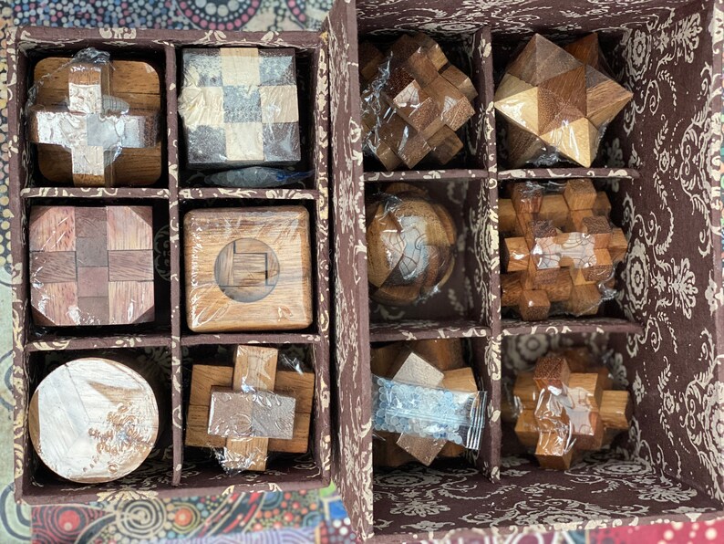 12 unique hand made wooden Puzzles in a Deluxe Gift Box Set-for kids or adults — image 4