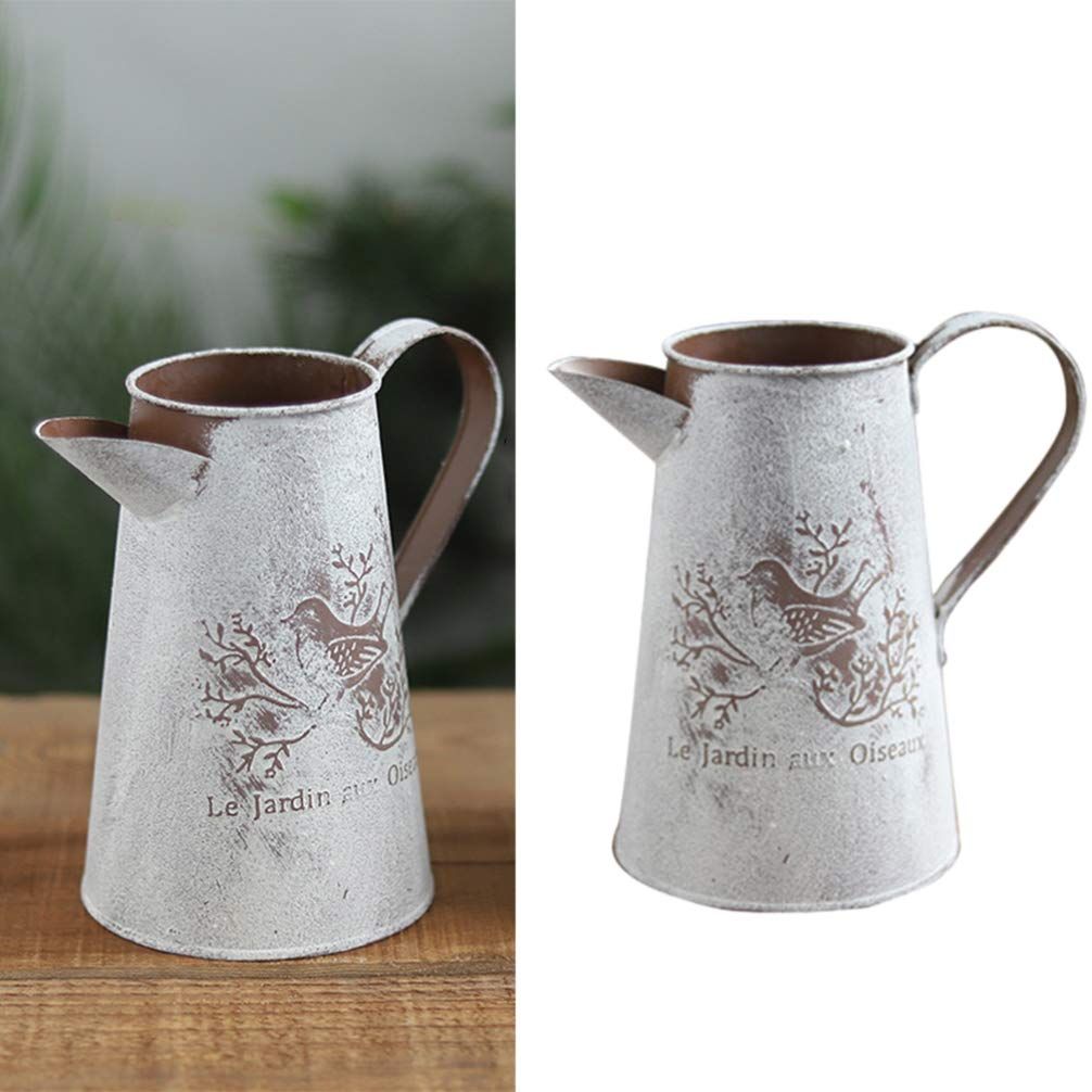 Home Decor Shabby Chic Galvanized Finish Metal Vase Country Rustic Pitcher Primitive Jug Watering Can — image 3