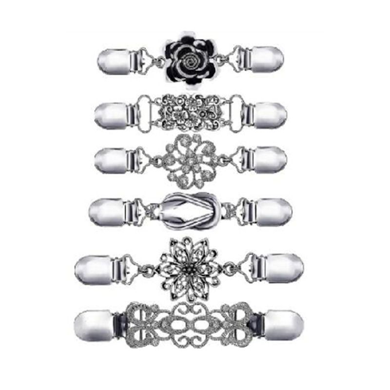 6 Pieces silvery Vintage Shirt Dress Cardigan Clip, Waist Clip for Women, Sweater Shawl Brooch Jacket Clip for Clothing